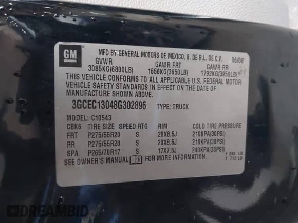 2008 Chevrolet Silverado 1500 1LT with VIN 3GCEC13048G302896, listed as a IAAI auction lot 41365053 with 186,722 mi miles and . Bid and sale history available at DreamBid. Image 9.