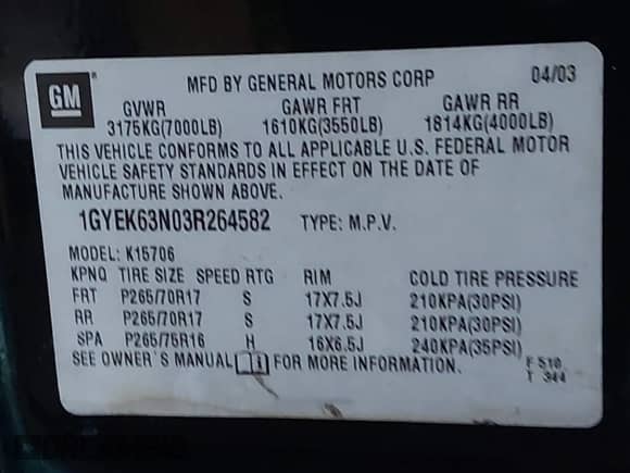 2003 Cadillac Escalade с VIN 1GYEK63N03R264582, выставлен на аукционе IAAI как лот 42758672 с пробегом 273 347 миль миль и . История ставок и продаж доступна на DreamBid. Изображение 9.