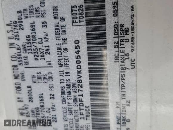 1997 Ford F-150 с VIN 1FTDF1728VKD05450, выставлен на аукционе Copart как лот 87286155 с пробегом 110 404 миль миль и Чистый • Clean title. История ставок и продаж доступна на DreamBid. Изображение 12.