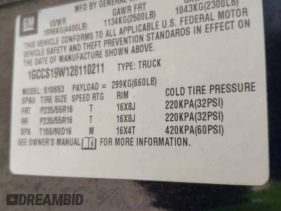 2002 Chevrolet S-10 LS с VIN 1GCCS19W128110211, выставлен на аукционе IAAI как лот 42333577 с пробегом 190 676 миль миль и . История ставок и продаж доступна на DreamBid. Изображение 9.