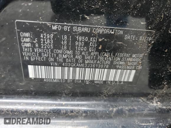 2018 Subaru Impreza Special Sports with VIN 4S3GKAM63J3613078, listed as a Copart auction lot 67962175 with Not provided miles and Salvage title. Bid and sale history available at DreamBid. Image 12.