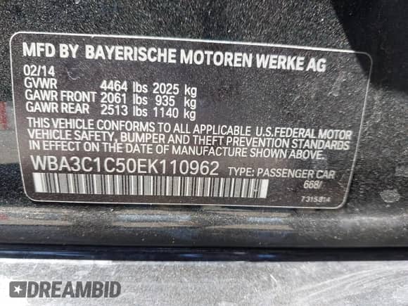 2014 BMW 3 Series 328i с VIN WBA3C1C50EK110962, выставлен на аукционе IAAI как лот 43176483 с пробегом 122 483 миль миль и . История ставок и продаж доступна на DreamBid. Изображение 9.