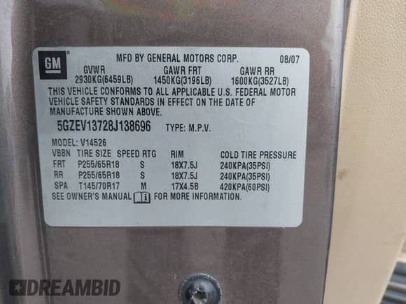 2008 Saturn Outlook XE с VIN 5GZEV13728J138696, выставлен на аукционе IAAI как лот 42187059 с пробегом 264 838 миль миль и . История ставок и продаж доступна на DreamBid. Изображение 9.