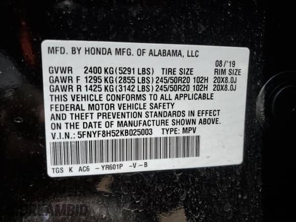 2019 Honda Passport EX-L с VIN 5FNYF8H52KB025003, выставлен на аукционе Copart как лот 64965955 с пробегом 49 603 миль миль и Списание • Salvage title. История ставок и продаж доступна на DreamBid. Изображение 13.