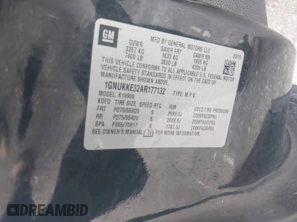 2010 Chevrolet Suburban LTZ with VIN 1GNUKKE32AR177132, listed as a IAAI auction lot 43494292 with 167,342 mi miles and . Bid and sale history available at DreamBid. Image 9.