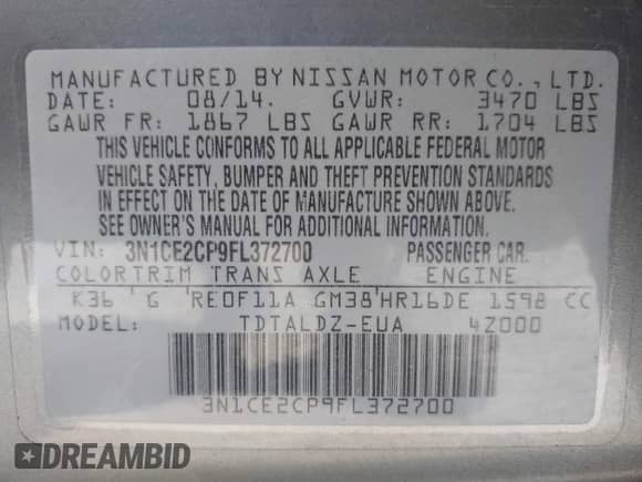 2015 Nissan Note S с VIN 3N1CE2CP9FL372700, выставлен на аукционе IAAI как лот 42708967 с пробегом 109 745 миль миль и . История ставок и продаж доступна на DreamBid. Изображение 9.