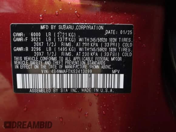 2025 Subaru Ascent Onyx с VIN 4S4WMAFDXS3413099, выставлен на аукционе IAAI как лот 42461367 с пробегом 7 684 миль миль и . История ставок и продаж доступна на DreamBid. Изображение 8.