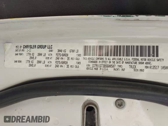 2011 Ram 1500 Big Horn with VIN 1D7RV1GT3BS600507, listed as a IAAI auction lot 41052261 with 275,912 mi miles and . Bid and sale history available at DreamBid. Image 9.