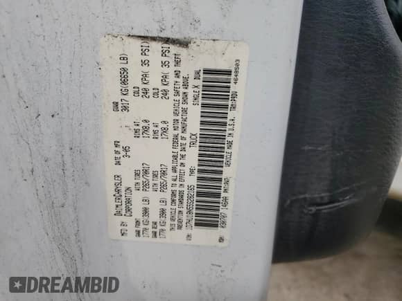 2005 Dodge 1500 SLT with VIN 1D7HU18N55S282165, listed as a Copart auction lot 58657875 with 216,939 mi miles and Clean title. Bid and sale history available at DreamBid. Image 12.