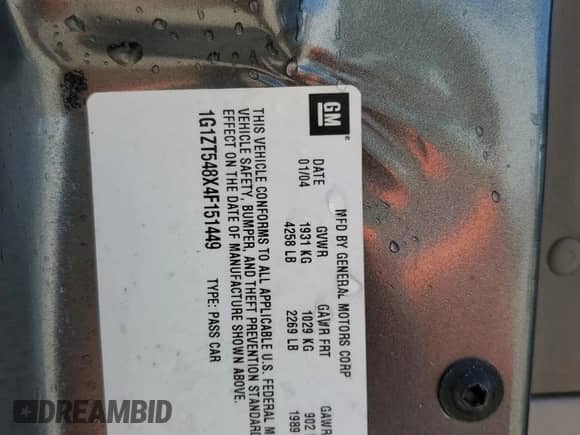 2004 Chevrolet Malibu LS z VIN 1G1ZT548X4F151449, wystawiony jako Copart lot #71453944 z przebiegiem 162 166 mil mil oraz Nie do naprawy • Non repairable. Historia ofert i sprzedaży dostępna na DreamBid. Obrazek 12.