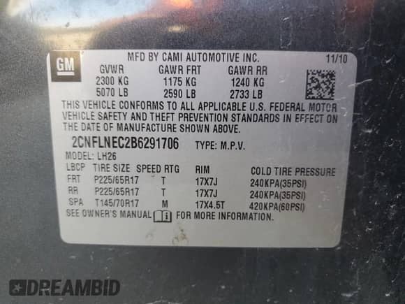 2011 Chevrolet Equinox 2LT with VIN 2CNFLNEC2B6291706, listed as a Copart auction lot 69027335 with 158,982 mi miles and Clean title. Bid and sale history available at DreamBid. Image 13.