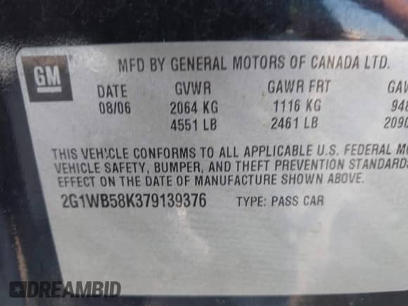 2007 Chevrolet Impala LS с VIN 2G1WB58K379139376, выставлен на аукционе IAAI как лот 43292413 с пробегом 263 832 миль миль и . История ставок и продаж доступна на DreamBid. Изображение 9.