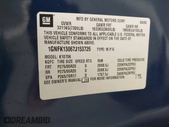 2007 Chevrolet Tahoe LT с VIN 1GNFK13067J153726, выставлен на аукционе IAAI как лот 43123178 с пробегом 186 018 миль миль и . История ставок и продаж доступна на DreamBid. Изображение 9.
