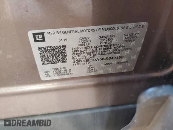 2019 Chevrolet Blazer with VIN 3GNKBBRA5KS649158, listed as a Copart auction lot 71073295 with 93,809 mi miles and Salvage title. Bid and sale history available at DreamBid. Image 12.