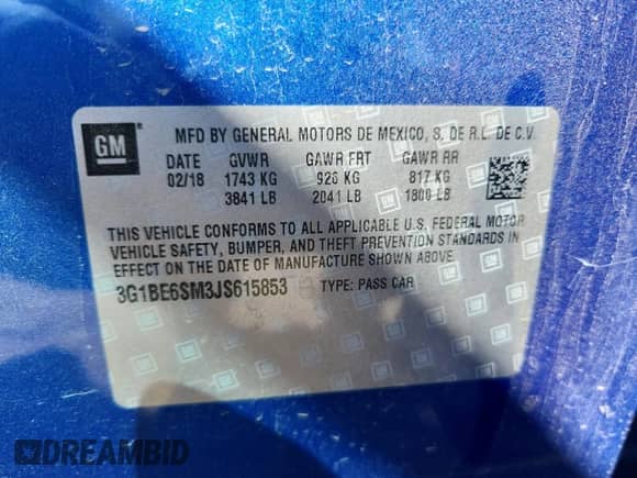 2018 Chevrolet Cruze LT with VIN 3G1BE6SM3JS615853, listed as a Copart auction lot 80644385 with 20,848 mi miles and Salvage title. Bid and sale history available at DreamBid. Image 12.