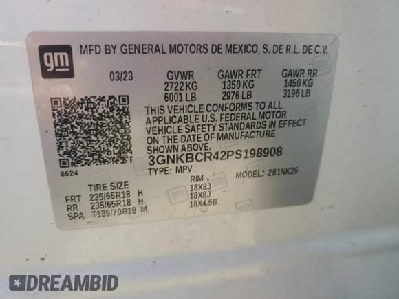 2023 Chevrolet Blazer LT z VIN 3GNKBCR42PS198908, wystawiony jako Copart lot #70167155 z przebiegiem 87 652 mil mil oraz Szkoda całkowita • Salvage title. Historia ofert i sprzedaży dostępna na DreamBid. Obrazek 12.