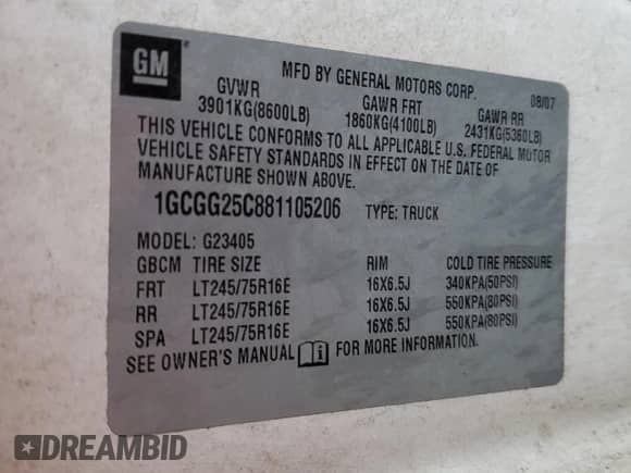 2008 Chevrolet Express Cargo z VIN 1GCGG25C881105206, wystawiony jako Copart lot #81512264 z przebiegiem 366 617 mil mil oraz Szkoda całkowita • Salvage title. Historia ofert i sprzedaży dostępna na DreamBid. Obrazek 13.