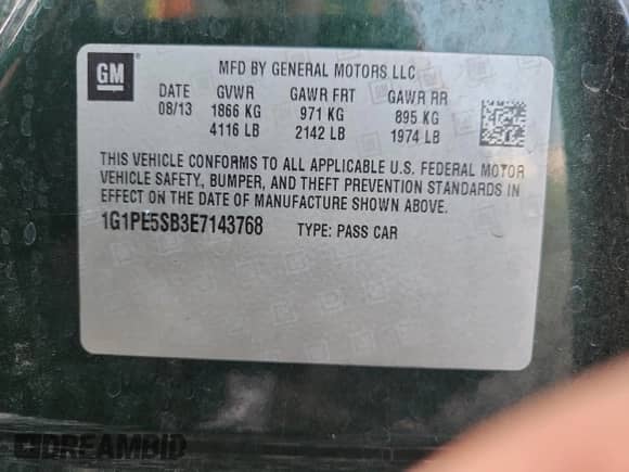2014 Chevrolet Cruze 2LT с VIN 1G1PE5SB3E7143768, выставлен на аукционе Copart как лот 83779015 с пробегом 115 477 миль миль и Списание • Salvage title. История ставок и продаж доступна на DreamBid. Изображение 12.