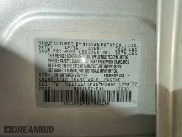 2017 Nissan Sentra SR с VIN 3N1AB7AP5HY251152, выставлен на аукционе Copart как лот 90248885 с пробегом 94 242 миль миль и Чистый • Clean title. История ставок и продаж доступна на DreamBid. Изображение 12.
