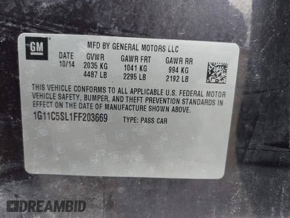 2015 Chevrolet Malibu LT z VIN 1G11C5SL1FF203669, wystawiony jako IAAI lot #43173679 z przebiegiem 172 863 mil mil oraz . Historia ofert i sprzedaży dostępna na DreamBid. Obrazek 9.