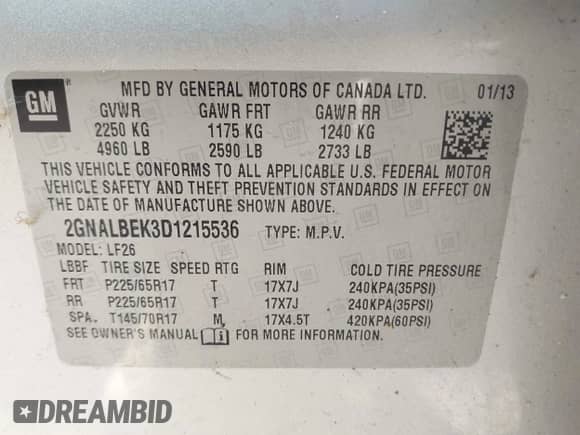 2013 Chevrolet Equinox LS z VIN 2GNALBEK3D1215536, wystawiony jako IAAI lot #43322247 z przebiegiem 95 033 mil mil oraz . Historia ofert i sprzedaży dostępna na DreamBid. Obrazek 9.