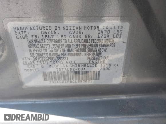 2016 Nissan Note S with VIN 3N1CE2CP8GL350821, listed as a IAAI auction lot 42790413 with 98,173 mi miles and . Bid and sale history available at DreamBid. Image 9.