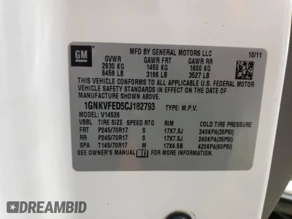 2012 Chevrolet Traverse LS z VIN 1GNKVFED5CJ182793, wystawiony jako Copart lot #82520115 z przebiegiem 149 446 mil mil oraz Szkoda całkowita • Salvage title. Historia ofert i sprzedaży dostępna na DreamBid. Obrazek 13.