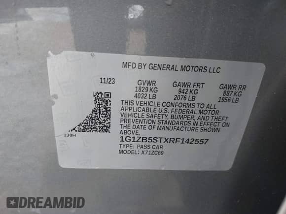 2024 Chevrolet Malibu LS with VIN 1G1ZB5STXRF142557, listed as a IAAI auction lot 42160551 with 13,887 mi miles and . Bid and sale history available at DreamBid. Image 9.