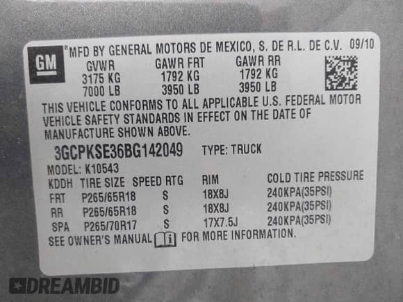 2011 Chevrolet Silverado 1500 LT with VIN 3GCPKSE36BG142049, listed as a IAAI auction lot 43304595 with 175,136 mi miles and . Bid and sale history available at DreamBid. Image 9.