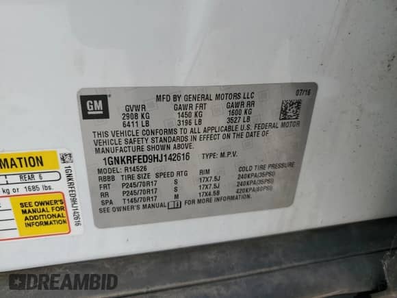 2017 Chevrolet Traverse LS z VIN 1GNKRFED9HJ142616, wystawiony jako Copart lot #66388995 z przebiegiem 105 720 mil mil oraz Czysty tytuł • Clean title. Historia ofert i sprzedaży dostępna na DreamBid. Obrazek 12.