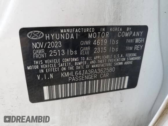2024 Hyundai Sonata SEL с VIN KMHL64JA3RA362580, выставлен на аукционе Copart как лот 70166145 с пробегом 25 435 миль миль и Списание • Salvage title. История ставок и продаж доступна на DreamBid. Изображение 12.