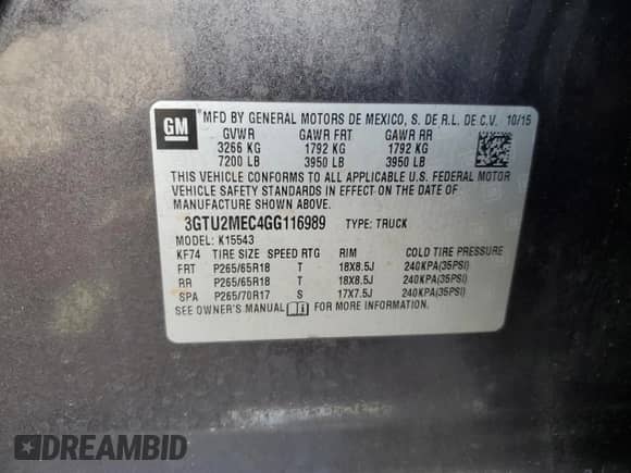 2016 GMC Sierra 1500 SLE с VIN 3GTU2MEC4GG116989, выставлен на аукционе Copart как лот 45792215 с пробегом 130 650 миль миль и На запчасти • Non repairable. История ставок и продаж доступна на DreamBid. Изображение 12.