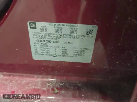 2017 Chevrolet Silverado 1500 LT с VIN 1GCVKREC9HZ147562, выставлен на аукционе IAAI как лот 43114000 с пробегом 115 067 миль миль и . История ставок и продаж доступна на DreamBid. Изображение 9.