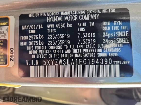 2014 Hyundai Santa Fe с VIN 5XYZW3LA1EG194390, выставлен на аукционе Copart как лот 69309865 с пробегом 116 960 миль миль и Чистый • Clean title. История ставок и продаж доступна на DreamBid. Изображение 13.