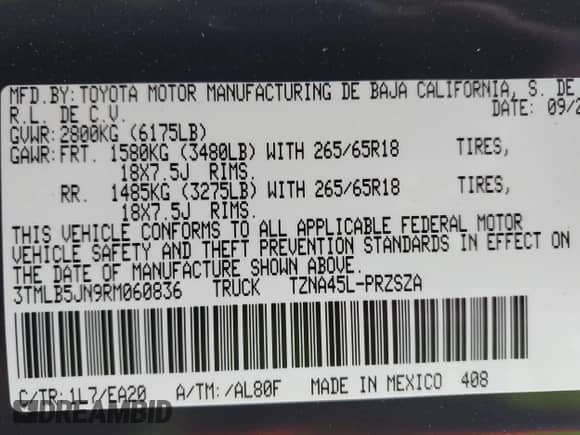 2024 Toyota Tacoma TRD Off Road with VIN 3TMLB5JN9RM060836, listed as a IAAI auction lot 43181595 with 21,563 mi miles and . Bid and sale history available at DreamBid. Image 9.