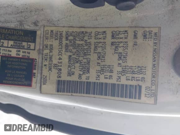 2012 Nissan Frontier S с VIN 1N6BD0CT5CC431808, выставлен на аукционе IAAI как лот 43438698 с пробегом 458 823 миль миль и . История ставок и продаж доступна на DreamBid. Изображение 9.