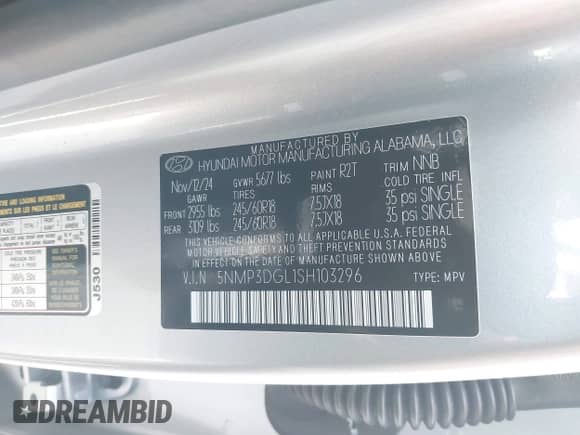 2025 Hyundai Santa Fe XRT с VIN 5NMP3DGL1SH103296, выставлен на аукционе IAAI как лот 42474181 с пробегом 4 067 миль миль и . История ставок и продаж доступна на DreamBid. Изображение 9.
