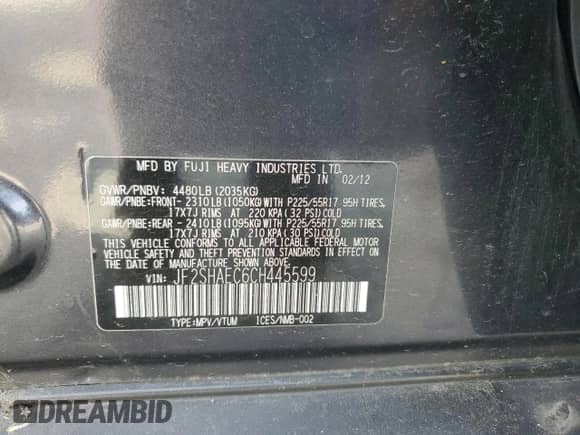 2012 Subaru Forester X Limited z VIN JF2SHAEC6CH445599, wystawiony jako Copart lot #71941935 z przebiegiem 192 131 mil mil oraz Czysty tytuł • Clean title. Historia ofert i sprzedaży dostępna na DreamBid. Obrazek 13.