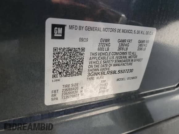 2020 Chevrolet Blazer Premier with VIN 3GNKBLRS8LS537230, listed as a Copart auction lot 70345135 with 49,297 mi miles and Salvage title. Bid and sale history available at DreamBid. Image 13.