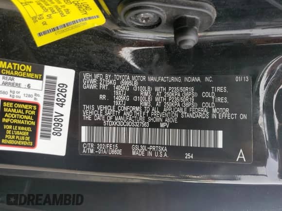 2013 Toyota Sienna SE with VIN 5TDXK3DC9DS327563, listed as a Copart auction lot 82045955 with 204,344 mi miles and Salvage title. Bid and sale history available at DreamBid. Image 13.