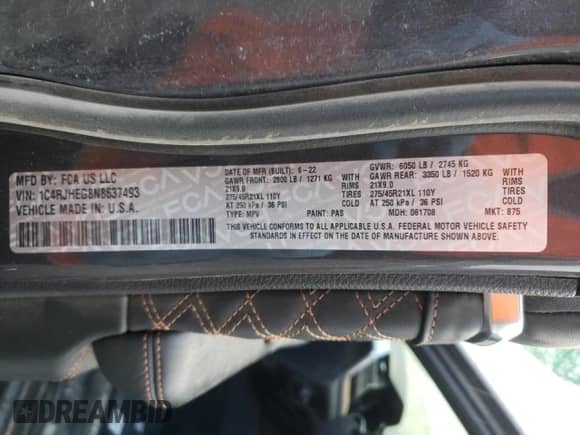 2022 Jeep Grand Cherokee Summit Reserve с VIN 1C4RJHEG8N8637493, выставлен на аукционе Copart как лот 43548675 с пробегом 37 629 миль миль и Списание • Salvage title. История ставок и продаж доступна на DreamBid. Изображение 15.