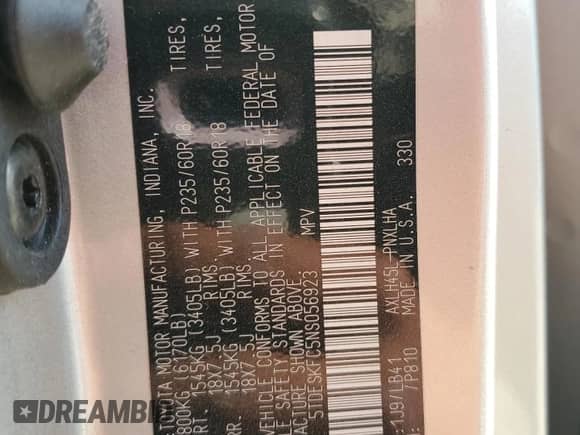 2022 Toyota Sienna Platinum с VIN 5TDESKFC5NS056923, выставлен на аукционе Copart как лот 89574865 с пробегом 60 883 миль миль и Списание • Salvage title. История ставок и продаж доступна на DreamBid. Изображение 13.