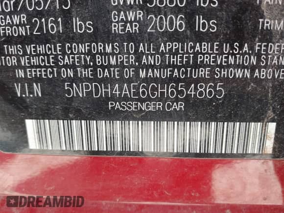 2016 Hyundai Elantra SE z VIN 5NPDH4AE6GH654865, wystawiony jako IAAI lot #42770077 z przebiegiem 71 571 mil mil oraz . Historia ofert i sprzedaży dostępna na DreamBid. Obrazek 9.