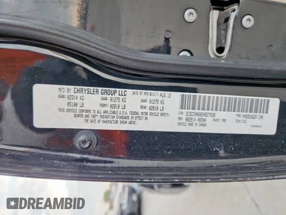 2013 Chrysler 300 with VIN 2C3CCAAG0DH527838, listed as a Copart auction lot 81816665 with 245,251 mi miles and Salvage title. Bid and sale history available at DreamBid. Image 12.