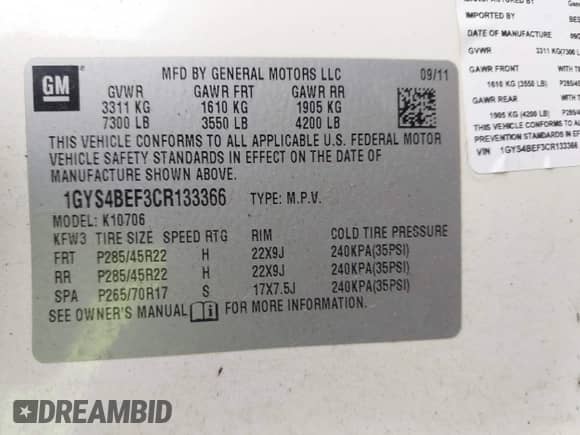 2012 Cadillac Escalade Luxury z VIN 1GYS4BEF3CR133366, wystawiony jako IAAI lot #43261376 z przebiegiem 145 158 mil mil oraz . Historia ofert i sprzedaży dostępna na DreamBid. Obrazek 9.