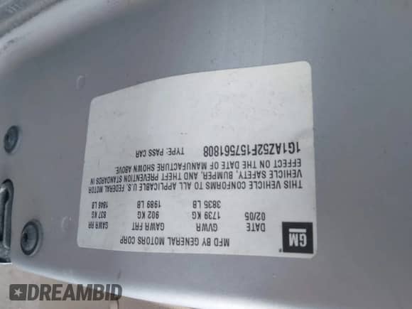 2005 Chevrolet Cobalt LT с VIN 1G1AZ52F157561808, выставлен на аукционе IAAI как лот 41656867 с пробегом 166 345 миль миль и . История ставок и продаж доступна на DreamBid. Изображение 9.