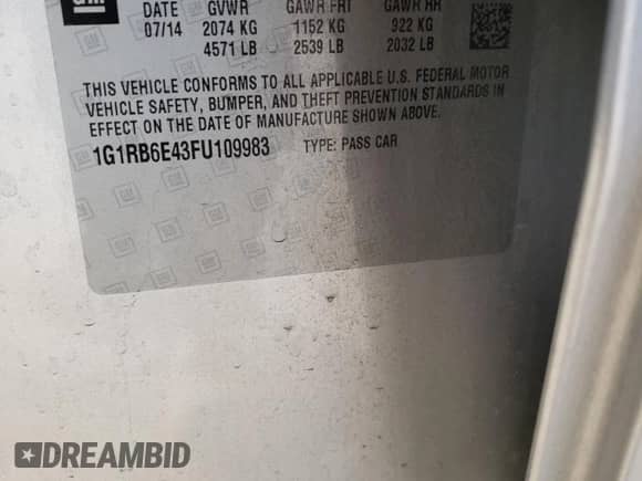 2015 Chevrolet Volt с VIN 1G1RB6E43FU109983, выставлен на аукционе Copart как лот 48265153 с пробегом Не указан миль и . История ставок и продаж доступна на DreamBid. Изображение 12.