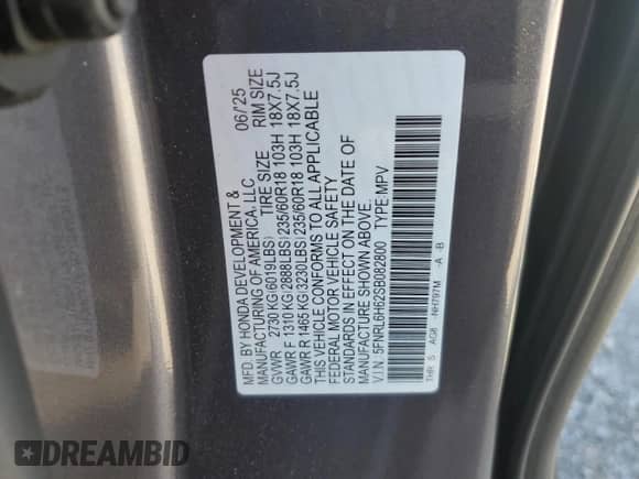 2025 Honda Odyssey EX-L с VIN 5FNRL6H62SB082800, выставлен на аукционе Copart как лот 86887785 с пробегом 9 518 миль миль и Чистый • Clean title. История ставок и продаж доступна на DreamBid. Изображение 13.