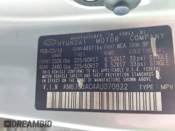 2010 Hyundai Tucson Limited с VIN KM8JU3AC4AU070822, выставлен на аукционе IAAI как лот 43368266 с пробегом 211 621 миль миль и . История ставок и продаж доступна на DreamBid. Изображение 9.