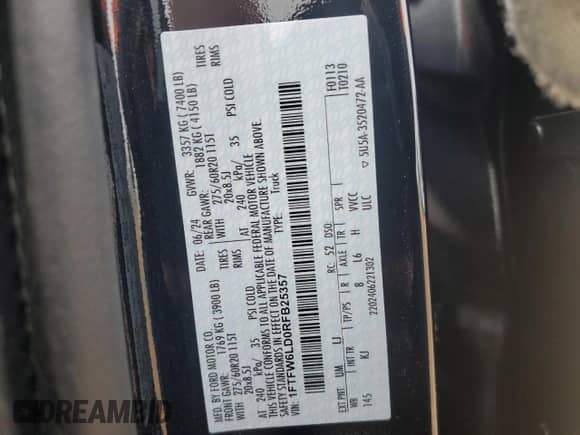 2024 Ford F-150 King Ranch with VIN 1FTFW6LD0RFB25357, listed as a Copart auction lot 45195885 with 9,146 mi miles and Salvage title. Bid and sale history available at DreamBid. Image 13.